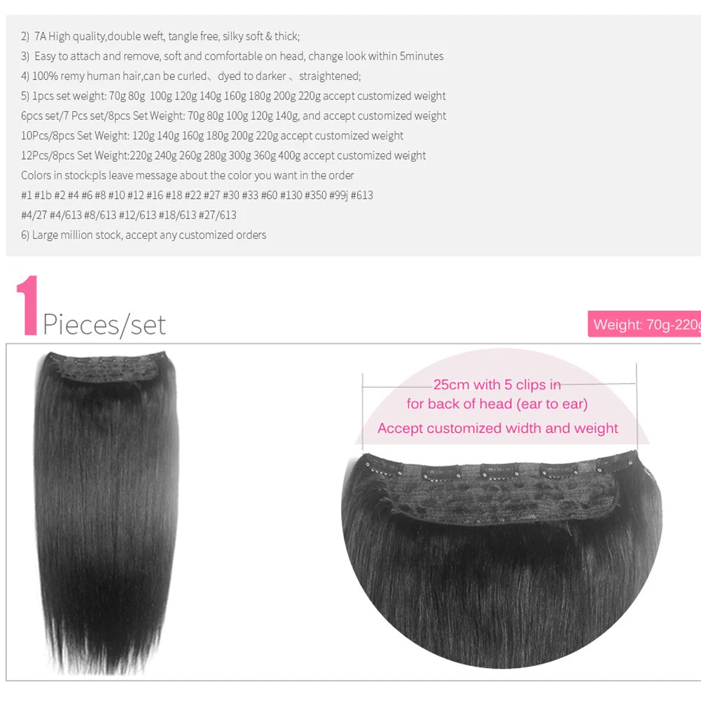 Extensiones 5 clips 60 cm de Largo Cabello Virgen ©️100% Natural 120 gr