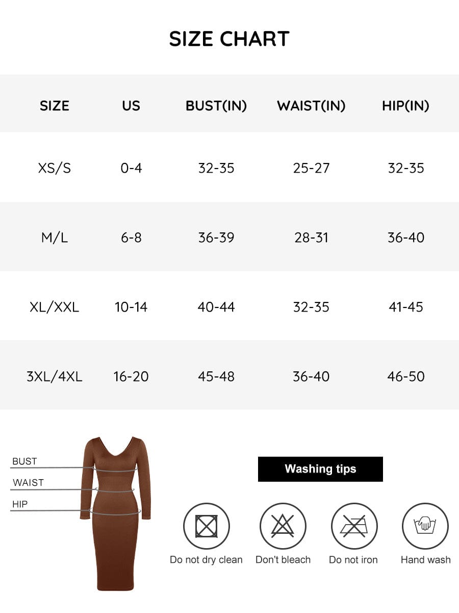 Vestido moldeador de cintura con cuello en V manga larga