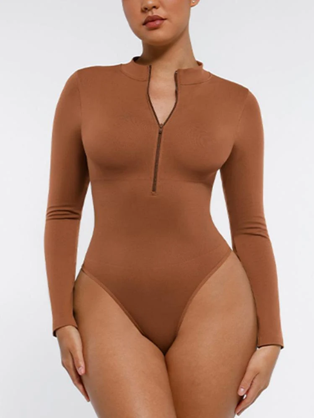 REMATE 🚨 Bodysuit©️ Manga Larga Cierre Camel
