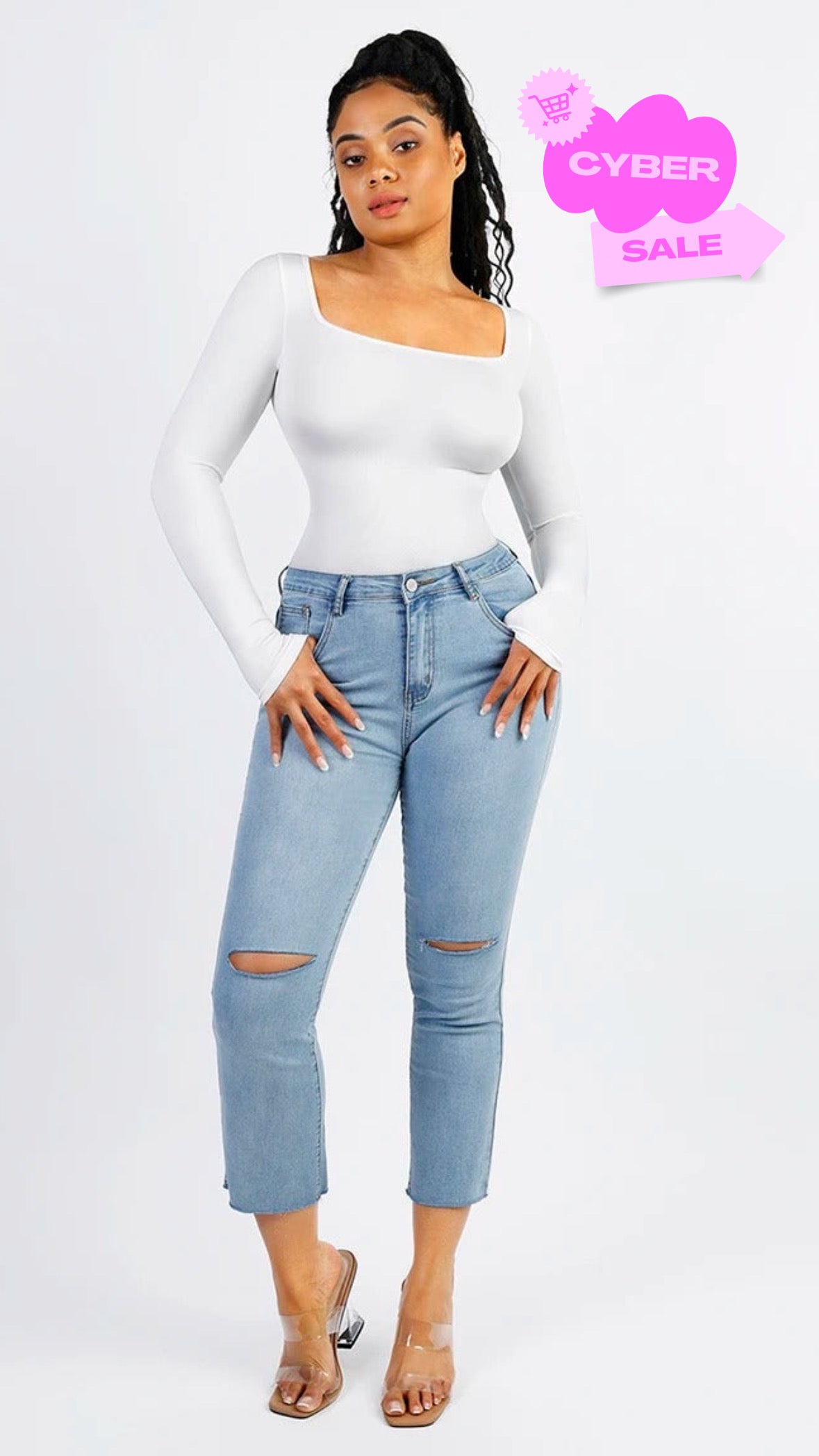 CYBER 🛍️ Body Faja©️ Manga larga escote cuadrado CONTROL ABDOMEN
