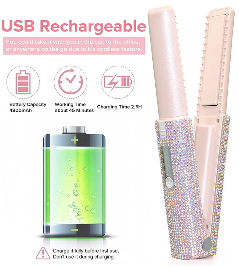 Mini Plancha de Pelo Portatil USB con cristales