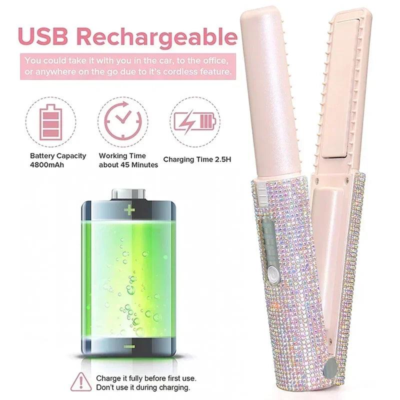 Mini Plancha de Pelo Portatil USB con cristales