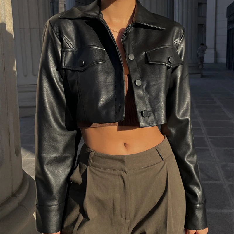 Chaqueta Motoquera Eco cuero Crop