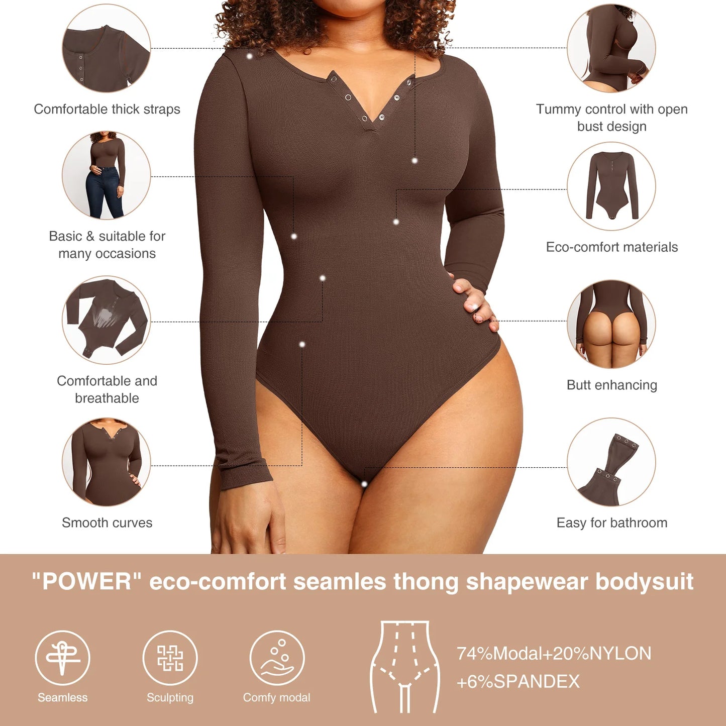 Bodysuit©️ Manga Larga Reductor de Abdomen Sin costura