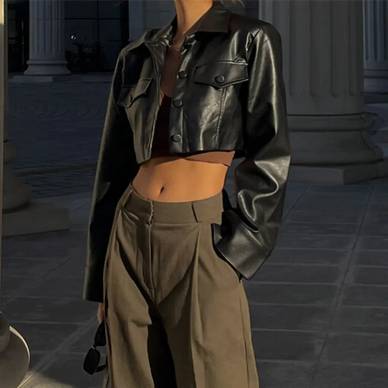 Chaqueta Motoquera Eco cuero Crop