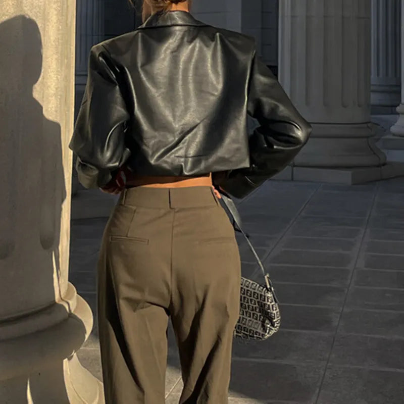Chaqueta Motoquera Eco cuero Crop