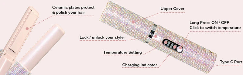 Mini Plancha de Pelo Portatil USB con cristales
