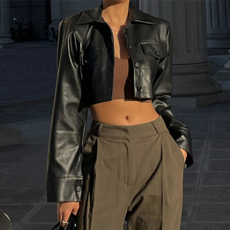 Chaqueta Motoquera Eco cuero Crop