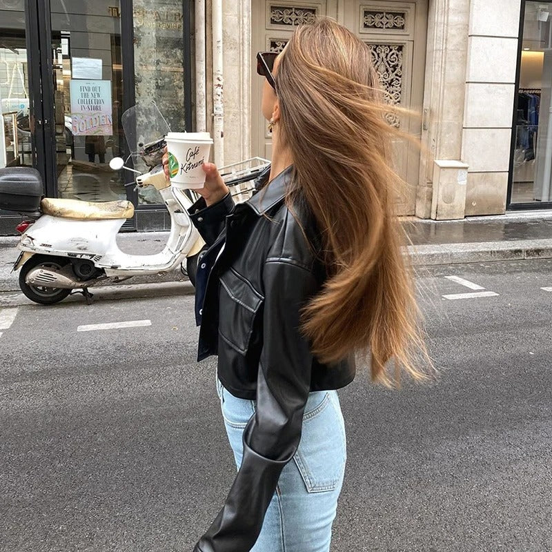 Chaqueta Motoquera Eco cuero Crop