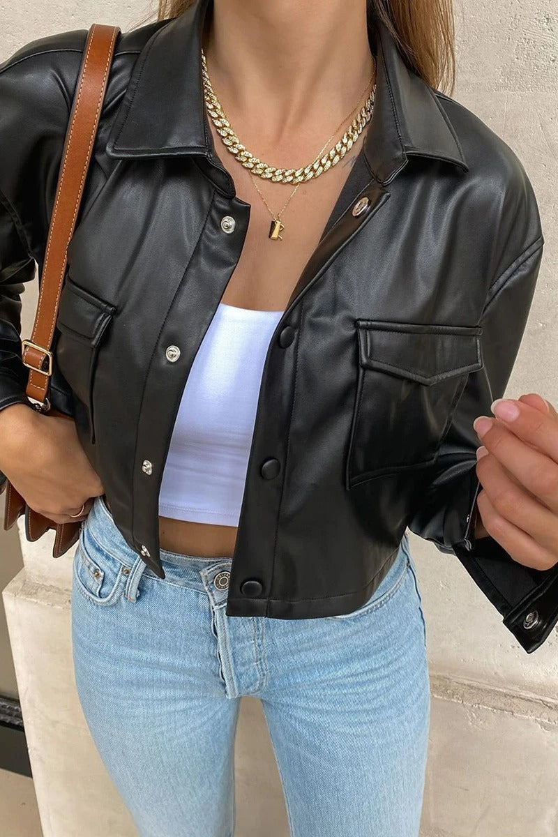 Chaqueta Motoquera Eco cuero Crop