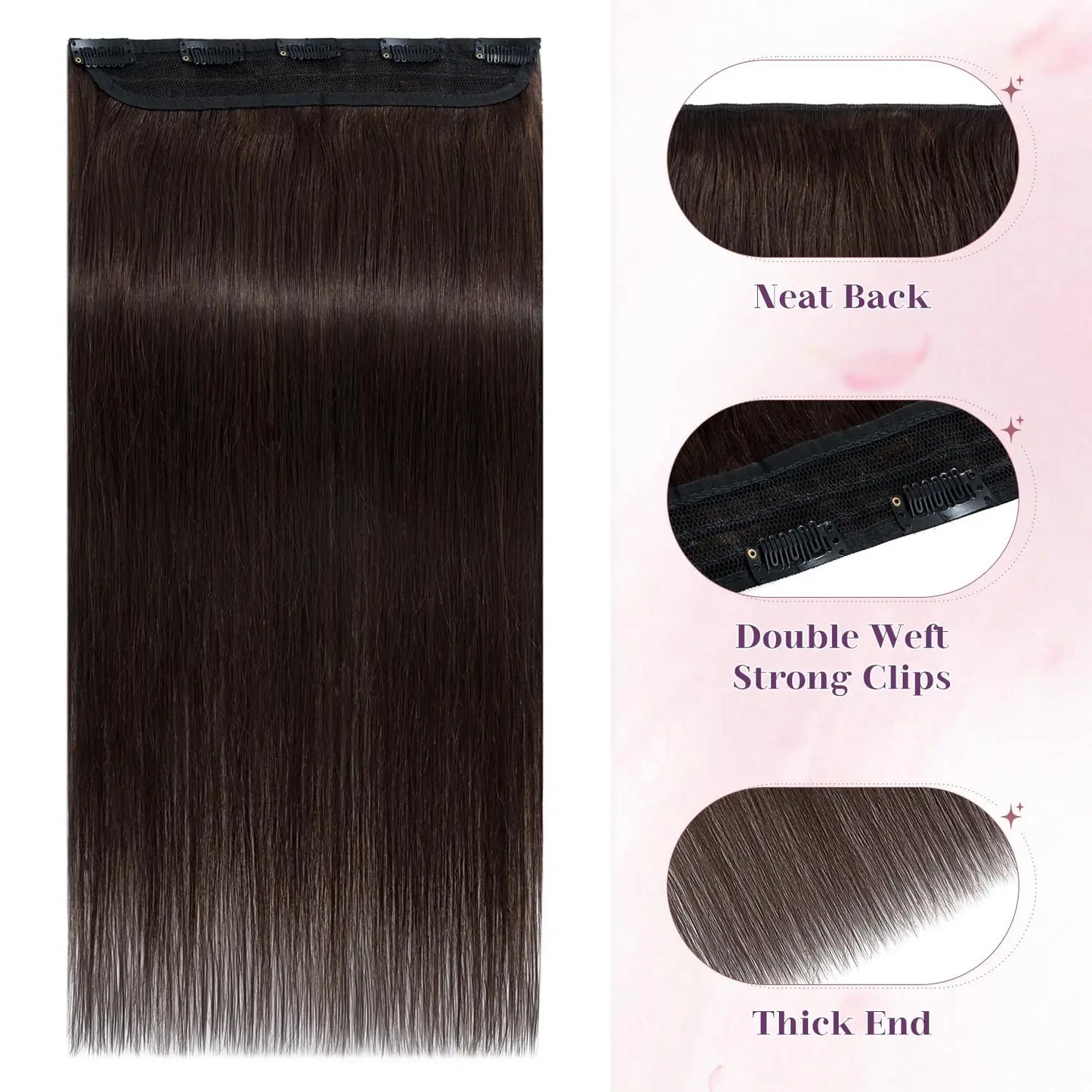 Cortina 5 CLIPS  Dark Brown 66 cm Largo Cabello Virgen 100%