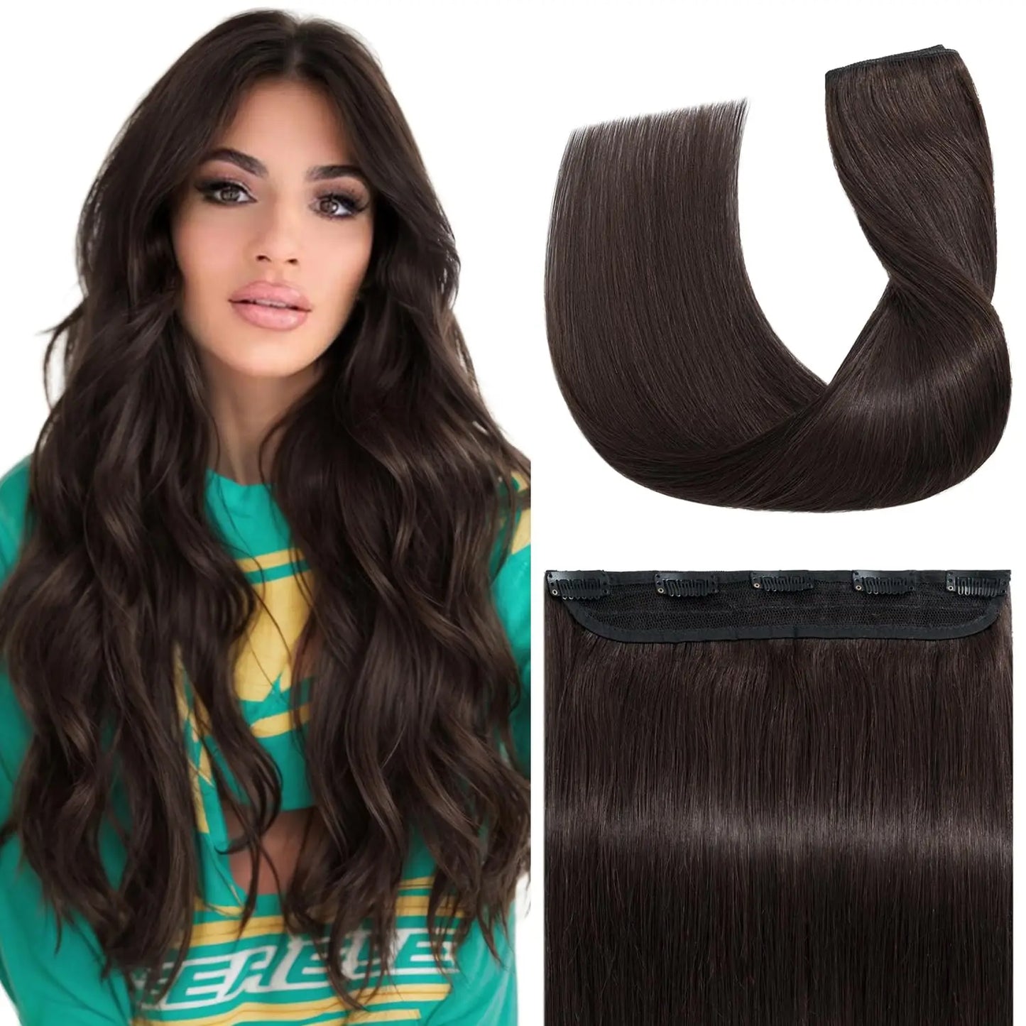 Cortina 5 CLIPS  Dark Brown 66 cm Largo Cabello Virgen 100%