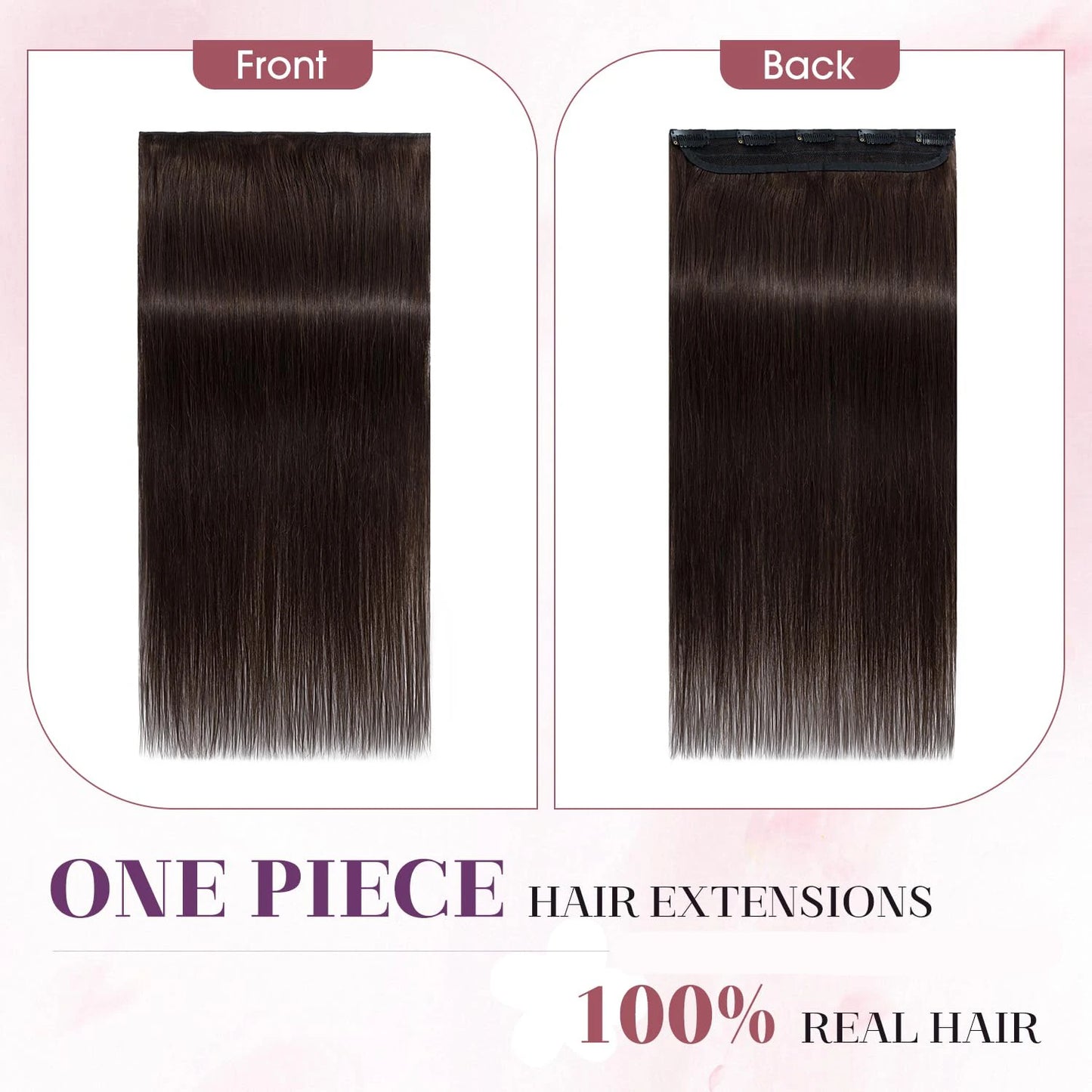 Cortina 5 CLIPS  Dark Brown 66 cm Largo Cabello Virgen 100%