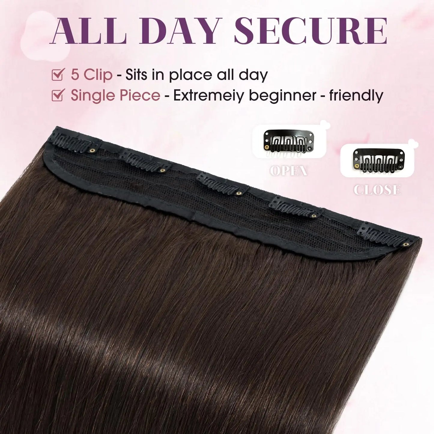 Cortina 5 CLIPS  Dark Brown 66 cm Largo Cabello Virgen 100%