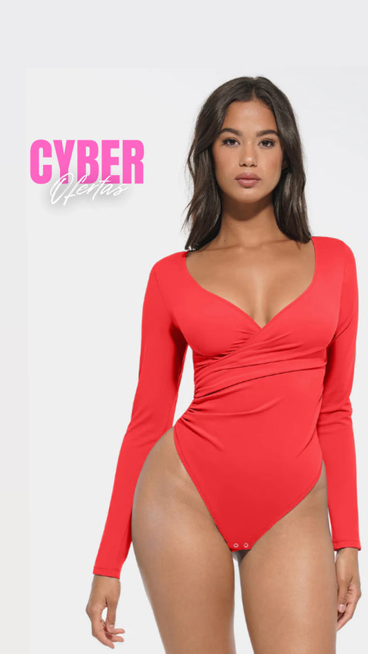 Body Faja Escote V plisado Red
