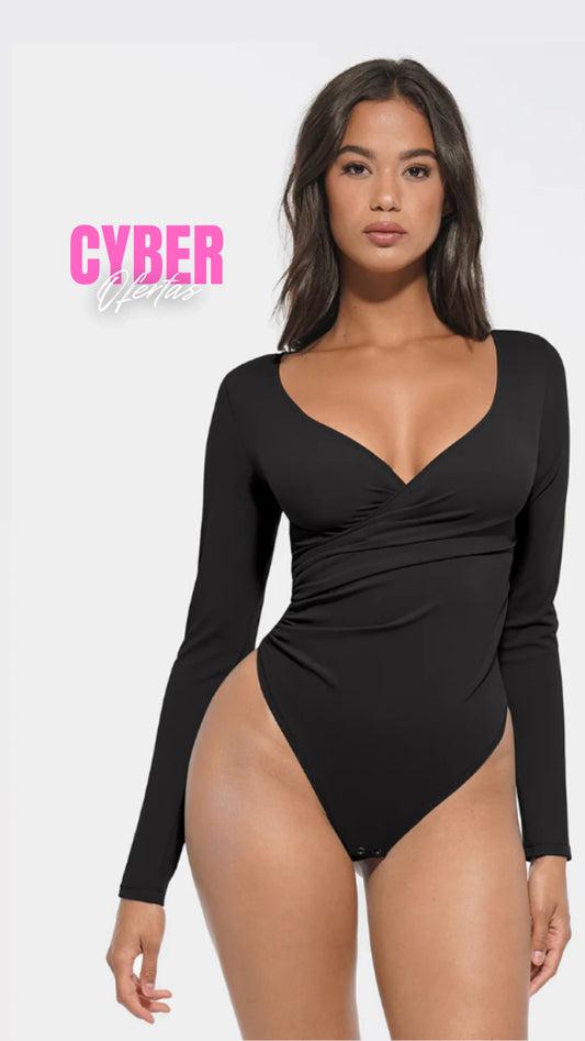 Body Faja Escote V plisado Black