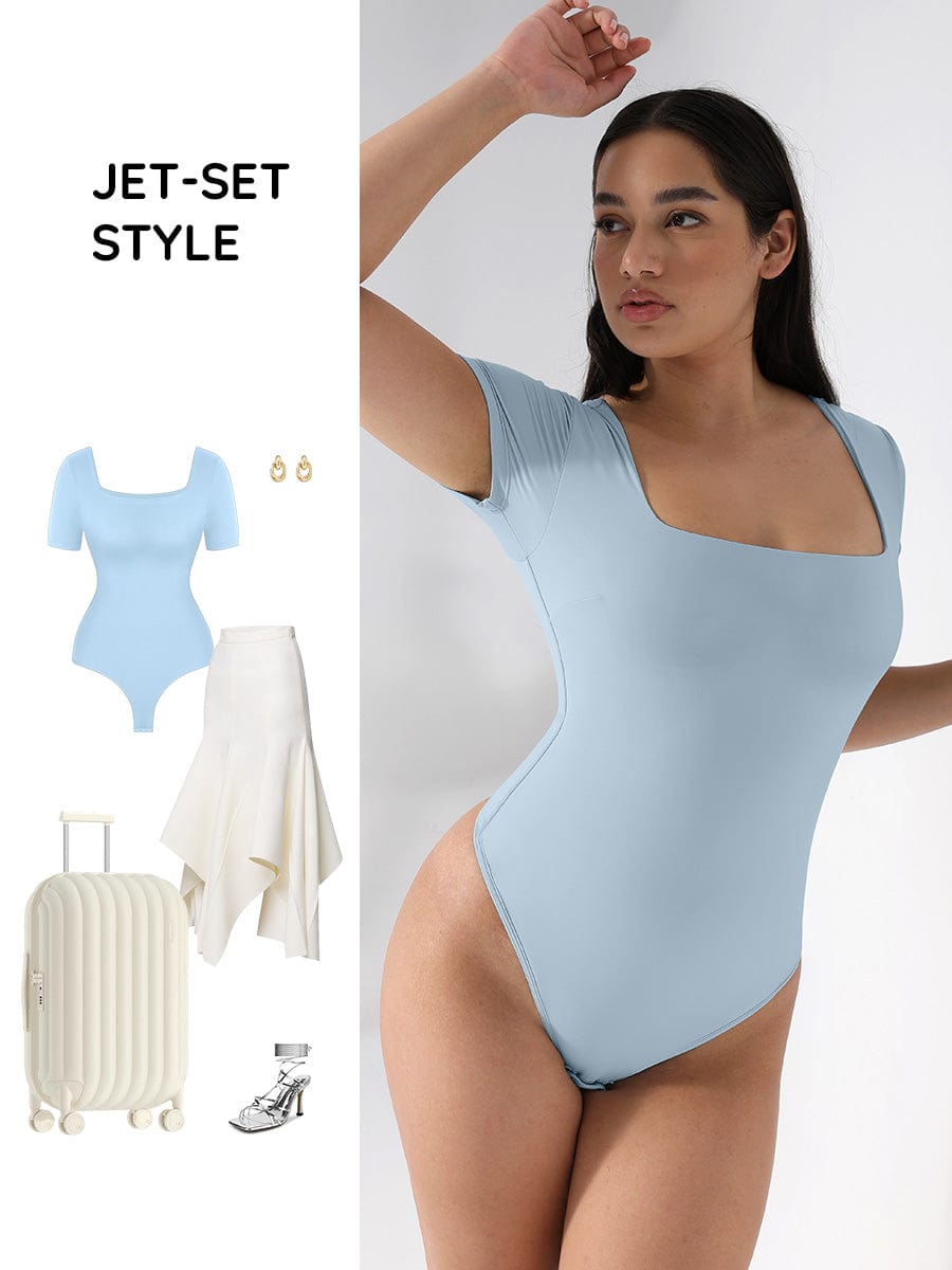 Body de control de abdomen de manga corta y cuello cuadrado I