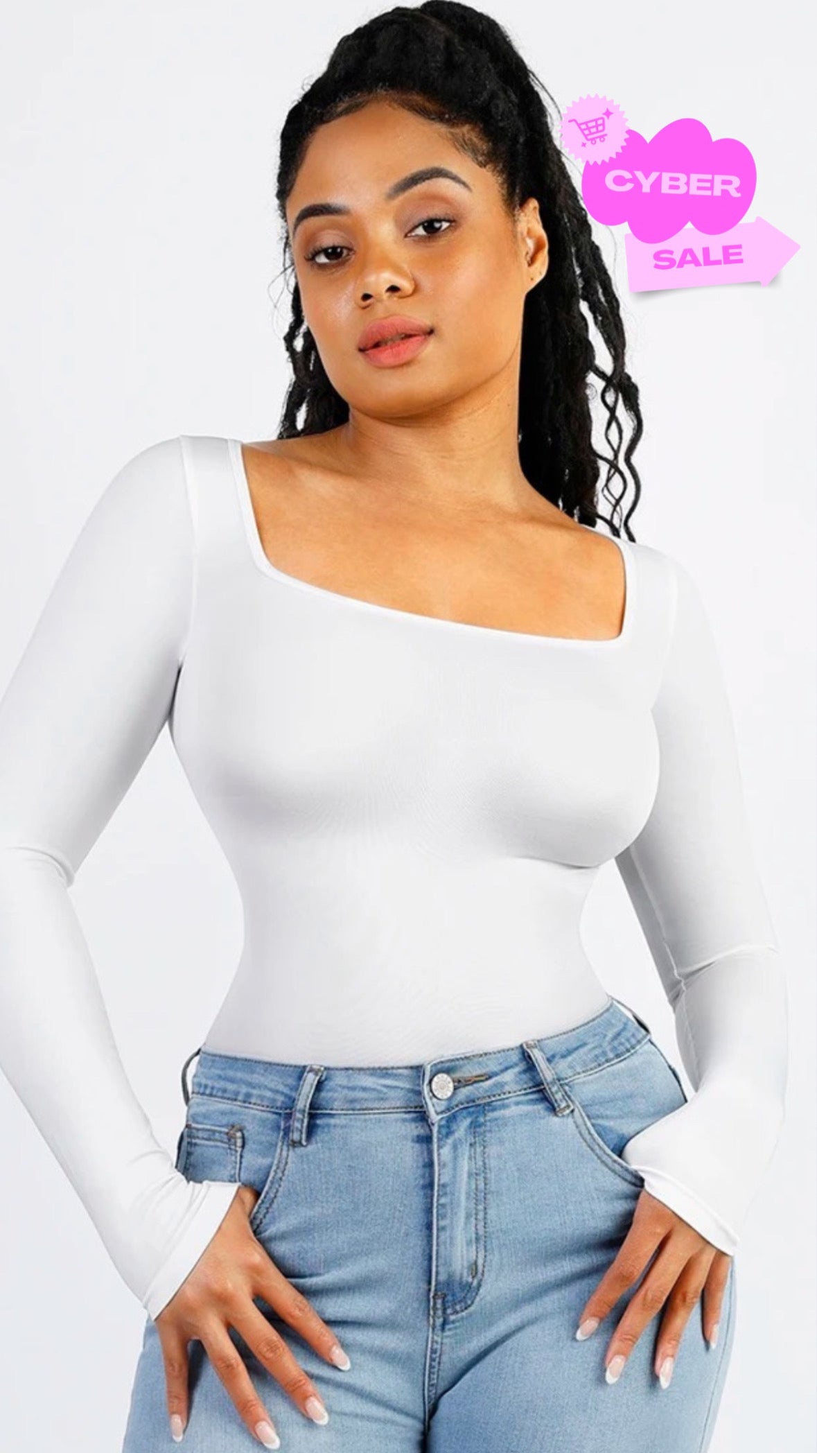 CYBER 🛍️ Body Faja©️ Manga larga escote cuadrado CONTROL ABDOMEN
