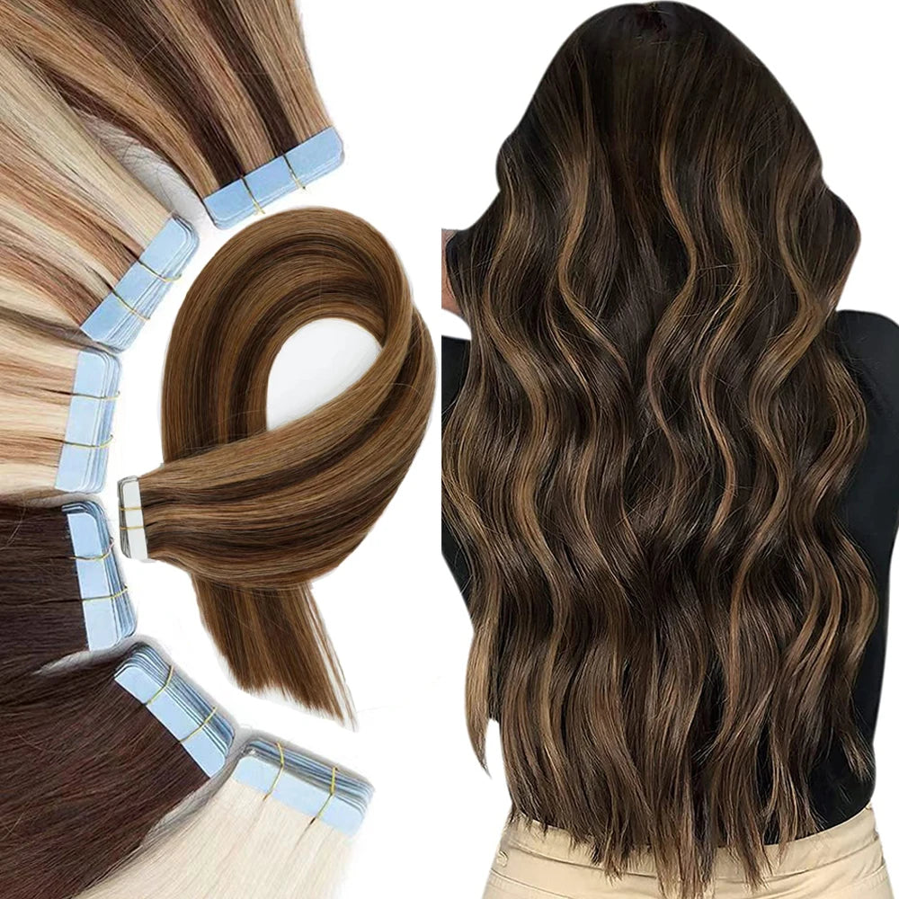 Extensiones ADHESIVAS  60 cm Largo Cabello Virgen 100 %