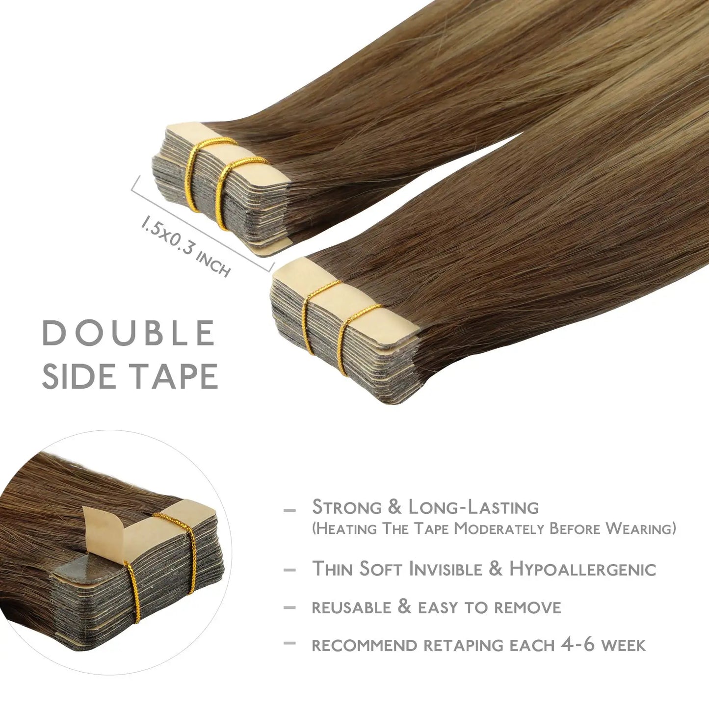 Extensiones CINTA ADHESIVA BALAYAGE 60 cm Largo Cabello Virgen 100%