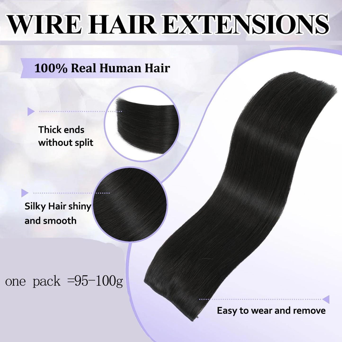 Cortina 5  CLIP Negro Natural 55 cm Largo Cabello Virgen 100%