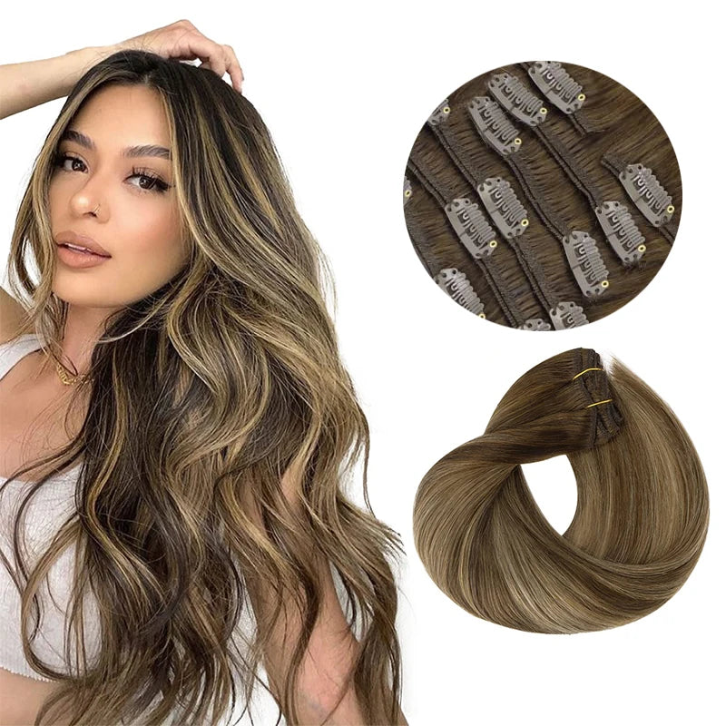 Extensiones POR CAPAS  Balayage 60 cm Largo Cabello Virgen 100%