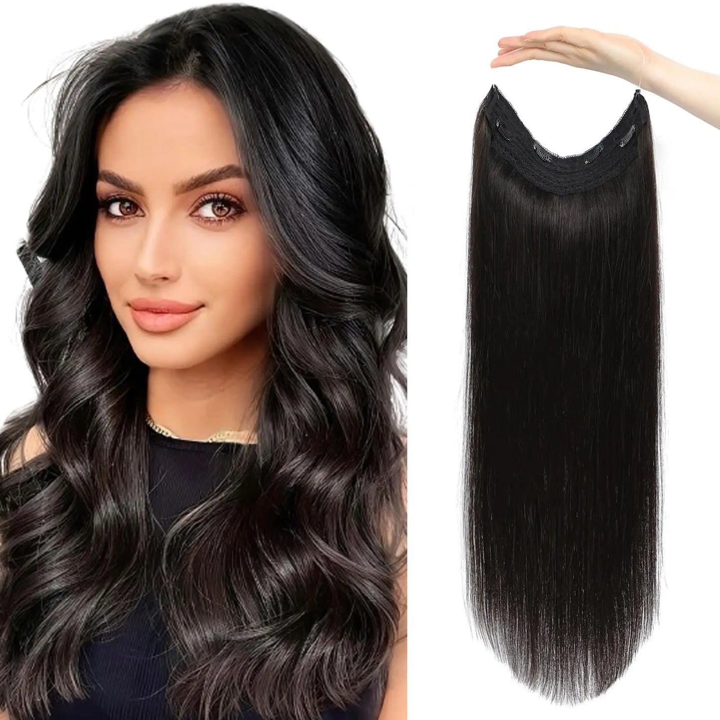 Cortina 5  CLIP Negro Natural 55 cm Largo Cabello Virgen 100%