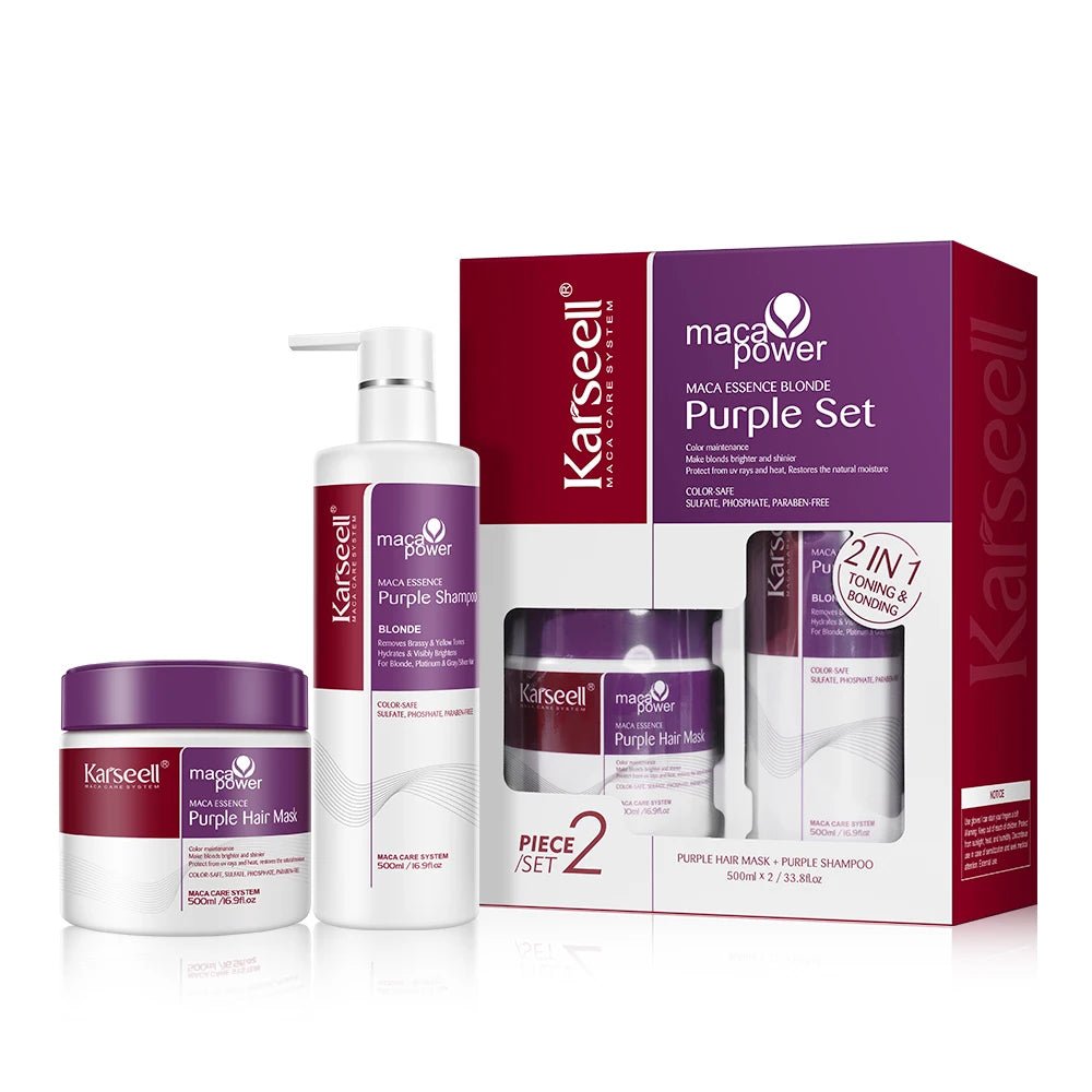 Mascarilla capilar morada profesional Karseell de 500 ml que neutraliza los tonos amarillos cobrizos