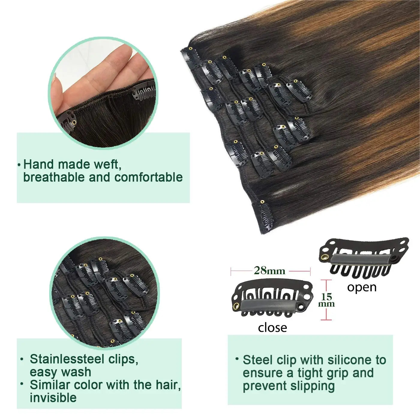 Extensiones POR CAPAS  Balayage 60 cm Largo Cabello Virgen 100%