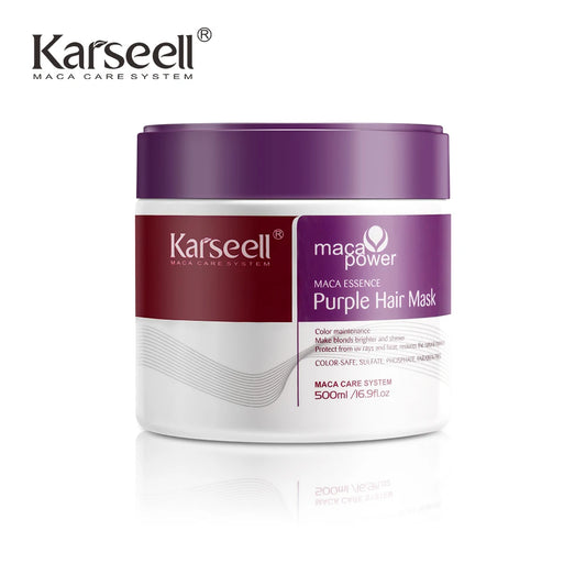 Mascarilla capilar morada profesional Karseell de 500 ml que neutraliza los tonos amarillos cobrizos