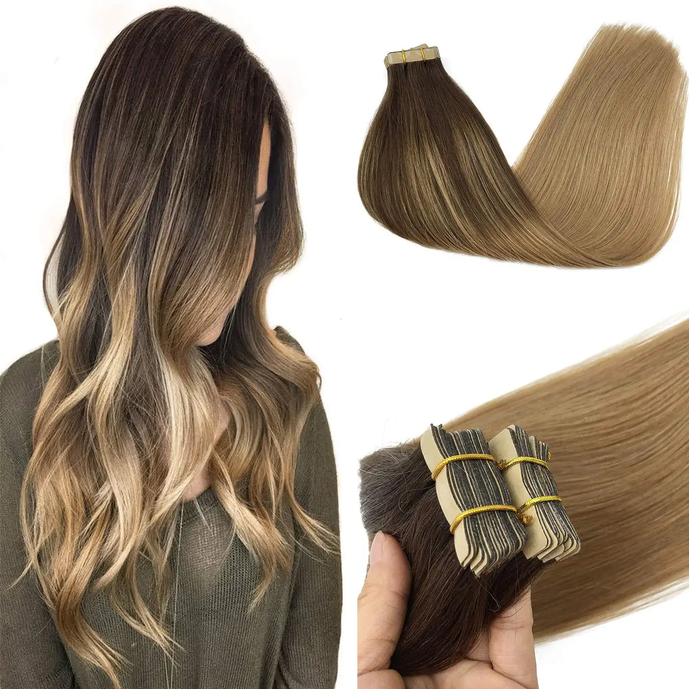 Extensiones CINTA ADHESIVA BALAYAGE 60 cm Largo Cabello Virgen 100%