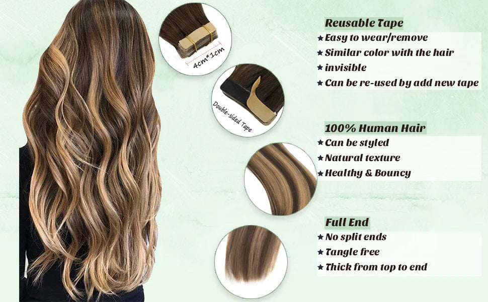 Extensiones CINTA ADHESIVA BALAYAGE 60 cm Largo Cabello Virgen 100%