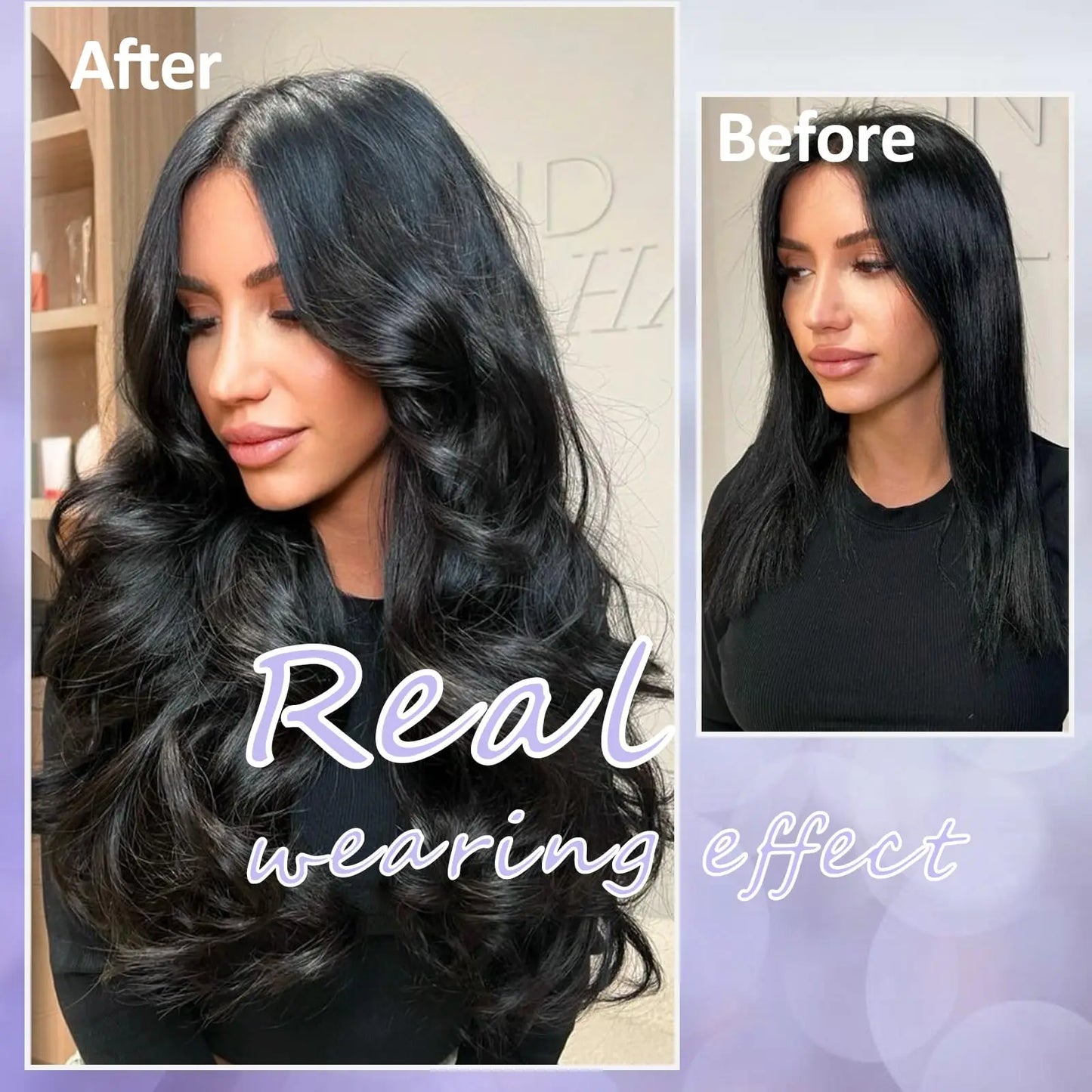Cortina 5  CLIP Negro Natural 55 cm Largo Cabello Virgen 100%