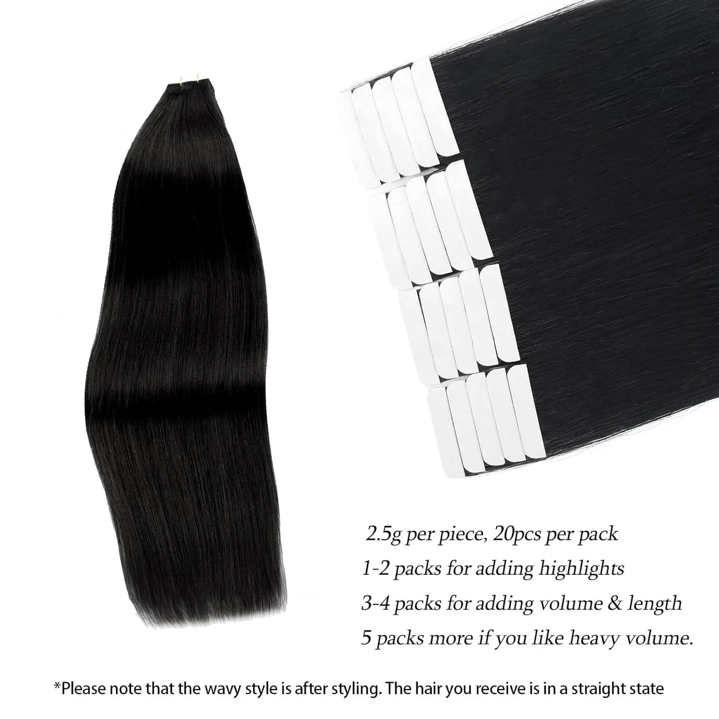 Extensiones de Cabello adhesivo Invisible 20 Piezas de 40 cm